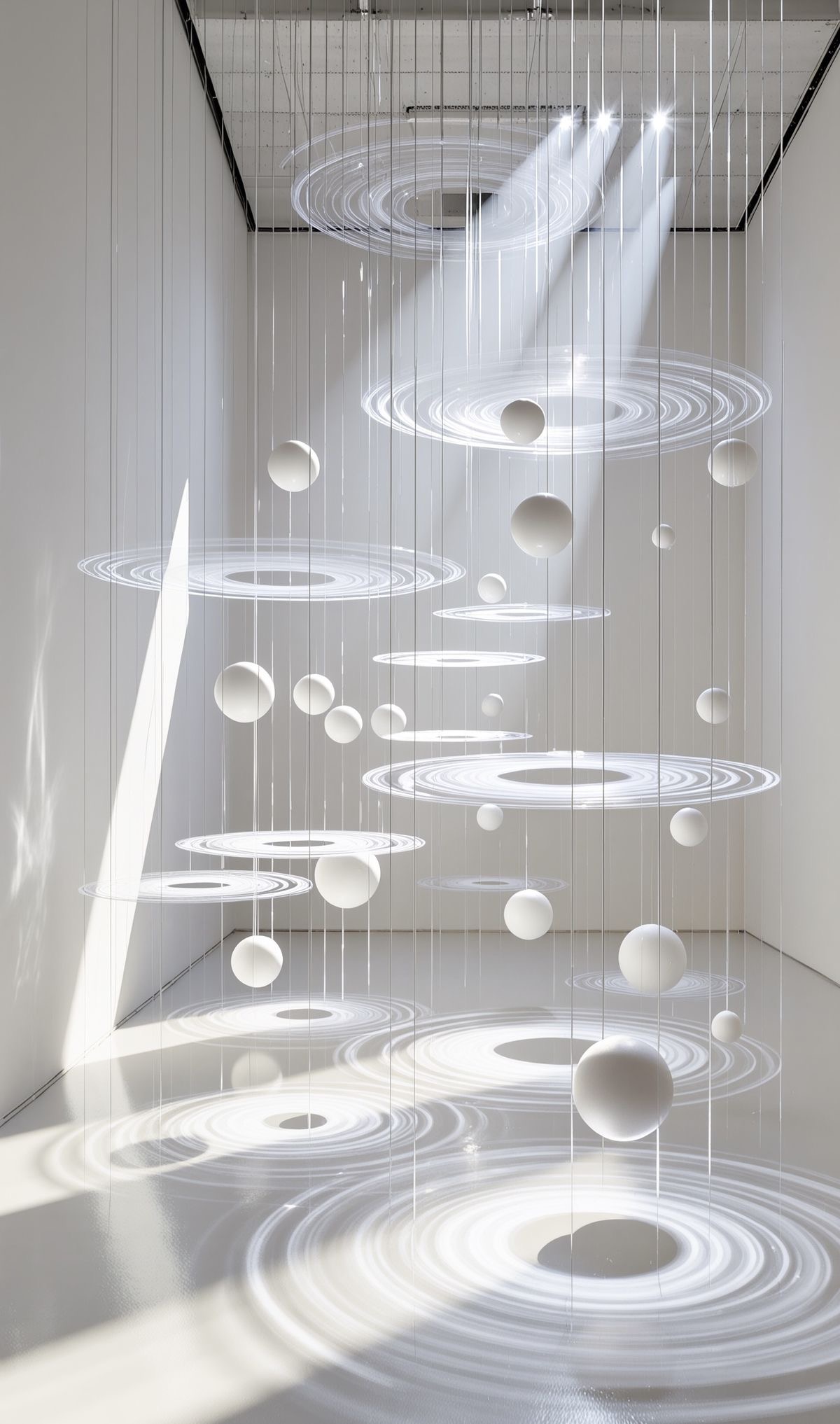 Future luxury skincare exhibition with clean white light forms